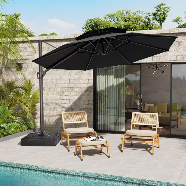Double Top 11 ft. Round Aluminum Heavy-Duty 360° Rotation Cantilever Offset Outdoor Patio Umbrella