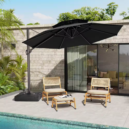 Double Top 11 ft. Round Aluminum Heavy-Duty 360° Rotation Cantilever Offset Outdoor Patio Umbrella
