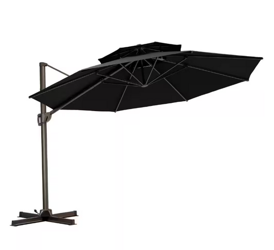 Double Top 11 ft. Round Aluminum Heavy-Duty 360° Rotation Cantilever Offset Outdoor Patio Umbrella
