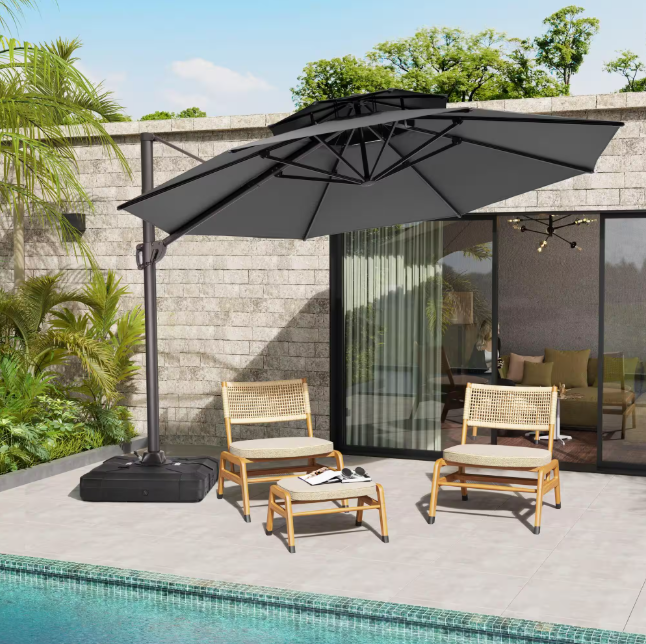 Double Top 11 ft. Round Aluminum Heavy-Duty 360° Rotation Cantilever Offset Outdoor Patio Umbrella