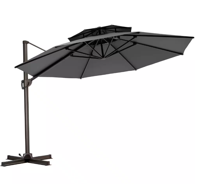 Double Top 11 ft. Round Aluminum Heavy-Duty 360° Rotation Cantilever Offset Outdoor Patio Umbrella