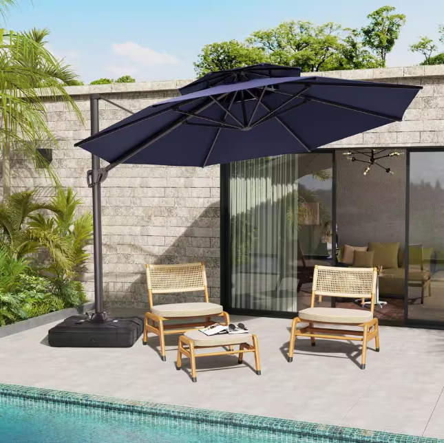 Double Top 11 ft. Round Aluminum Heavy-Duty 360° Rotation Cantilever Offset Outdoor Patio Umbrella