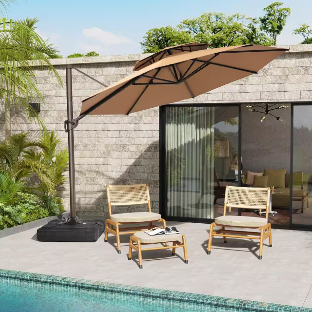 Double Top 11 ft. Round Aluminum Heavy-Duty 360° Rotation Cantilever Offset Outdoor Patio Umbrella