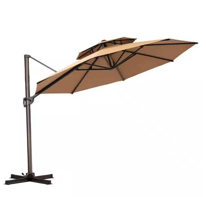 Double Top 11 ft. Round Aluminum Heavy-Duty 360° Rotation Cantilever Offset Outdoor Patio Umbrella