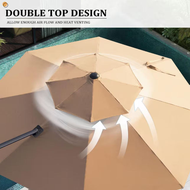 Double Top 11 ft. Round Aluminum Heavy-Duty 360° Rotation Cantilever Offset Outdoor Patio Umbrella