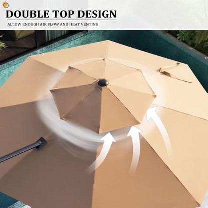 Double Top 11 ft. Round Aluminum Heavy-Duty 360° Rotation Cantilever Offset Outdoor Patio Umbrella