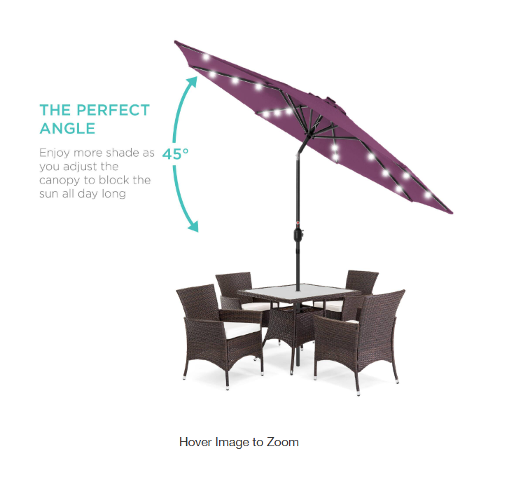 Market Solar LED Lighted Tilt Patio Umbrella with UV-Resistant Fabric