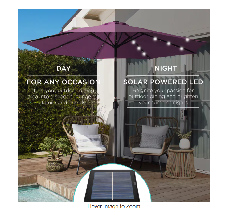 Market Solar LED Lighted Tilt Patio Umbrella with UV-Resistant Fabric