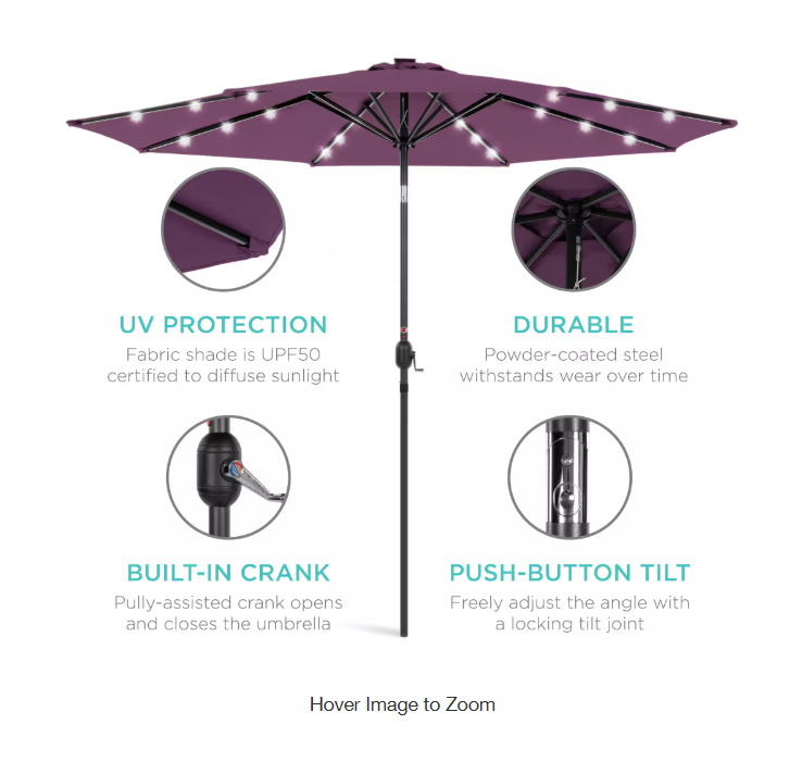 Market Solar LED Lighted Tilt Patio Umbrella with UV-Resistant Fabric