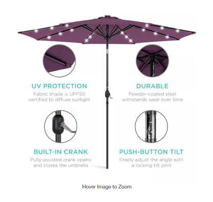 Market Solar LED Lighted Tilt Patio Umbrella with UV-Resistant Fabric