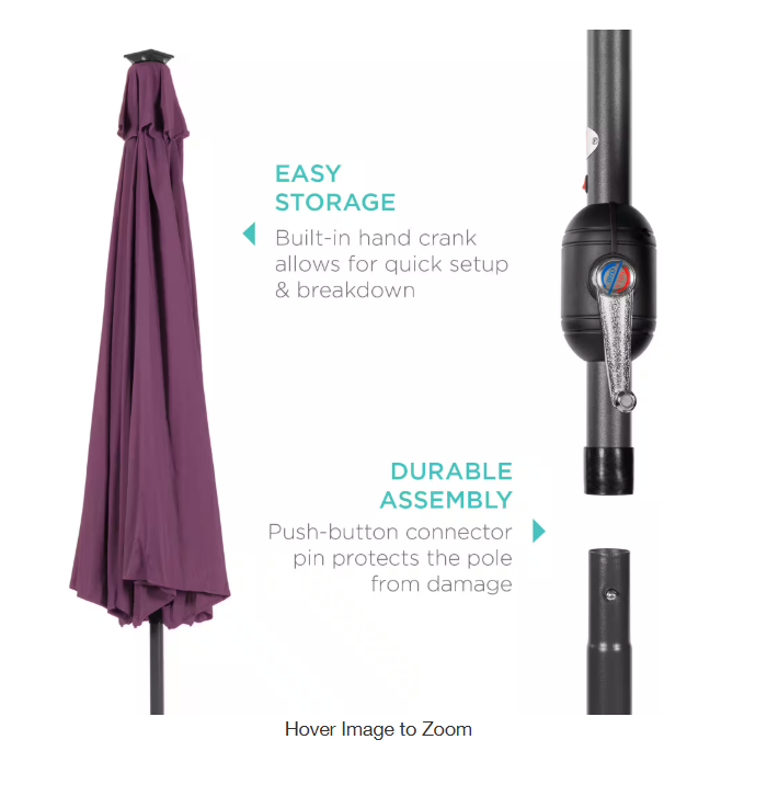 Market Solar LED Lighted Tilt Patio Umbrella with UV-Resistant Fabric