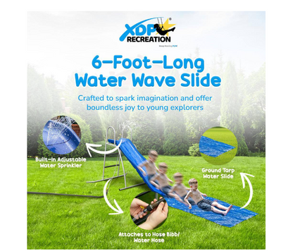 Water Wave Slide with Built-In Adjustable Water Sprinkler, 6 ft.