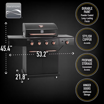 4-Burner LP Gas Grill with Searing Side Burner