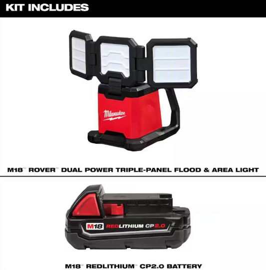 18-Volt Lith-Ion cordless 4500 Lumens ROVER Dual Power Triple-Panel Flood