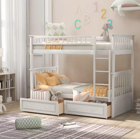 Twin Size Wood Bunk Bed with 2-Drawers