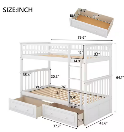Twin Size Wood Bunk Bed with 2-Drawers