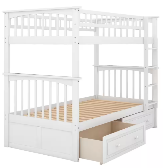 Twin Size Wood Bunk Bed with 2-Drawers