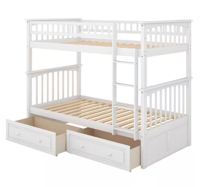 Twin Size Wood Bunk Bed with 2-Drawers