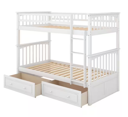 Twin Size Wood Bunk Bed with 2-Drawers