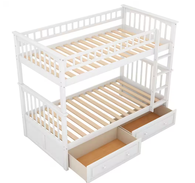 Twin Size Wood Bunk Bed with 2-Drawers