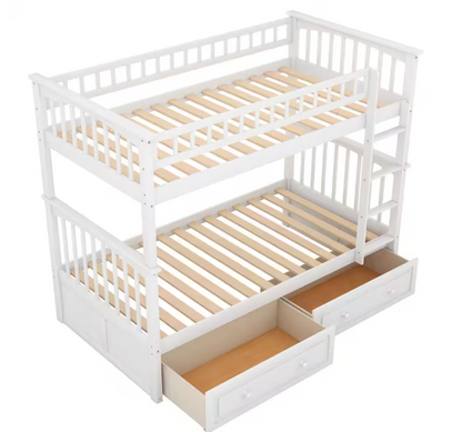 Twin Size Wood Bunk Bed with 2-Drawers