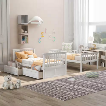 Twin Size Wood Bunk Bed with 2-Drawers