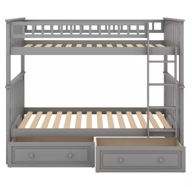 Twin Size Wood Bunk Bed with 2-Drawers