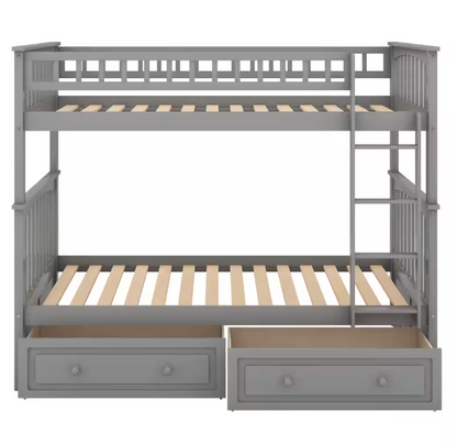 Twin Size Wood Bunk Bed with 2-Drawers
