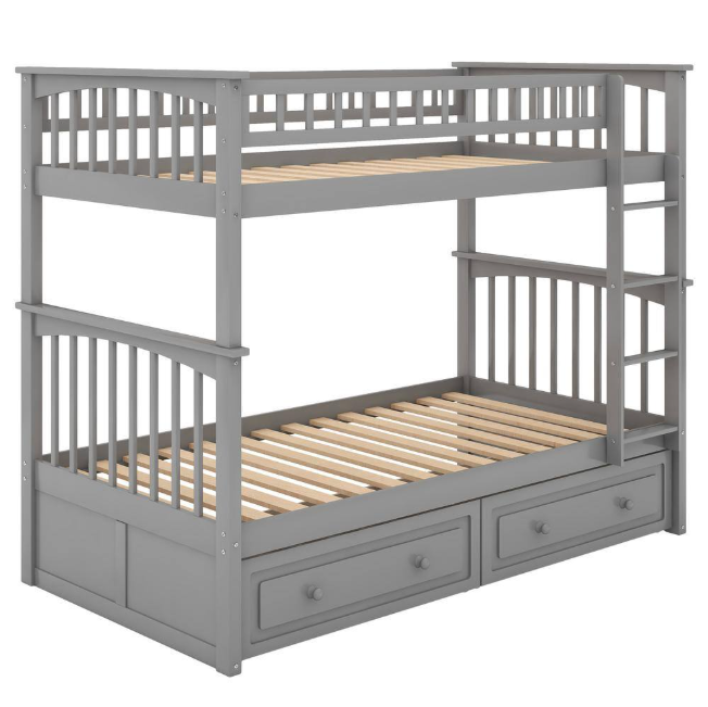 Twin Size Wood Bunk Bed with 2-Drawers