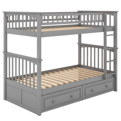 Twin Size Wood Bunk Bed with 2-Drawers