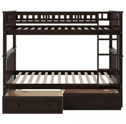 Twin Size Wood Bunk Bed with 2-Drawers
