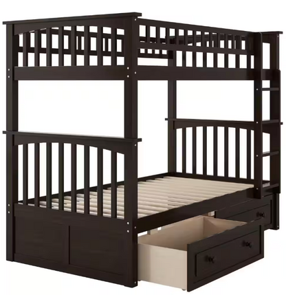 Twin Size Wood Bunk Bed with 2-Drawers