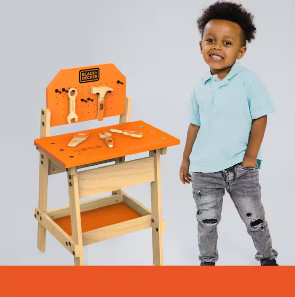 Kids Workbench and 6-Piece Wooden Tool Set