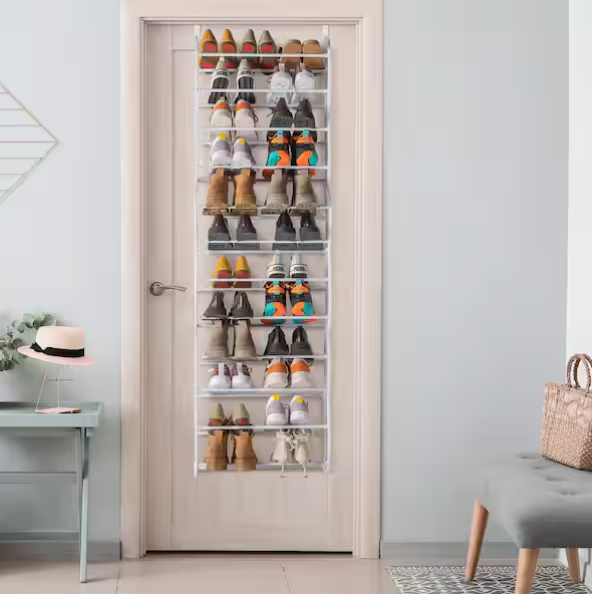 71.26 in. H 24-Pair White Plastic Hanging Shoe Organizer