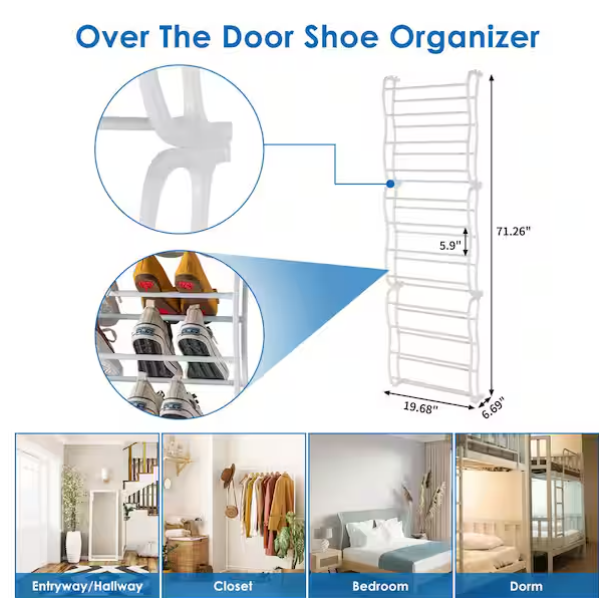 71.26 in. H 24-Pair White Plastic Hanging Shoe Organizer