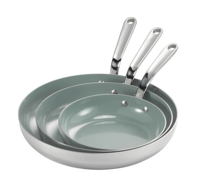 3-piece Tri-Ply Clad Stainless Steel Ceramic Nonstick Fry Pan Set