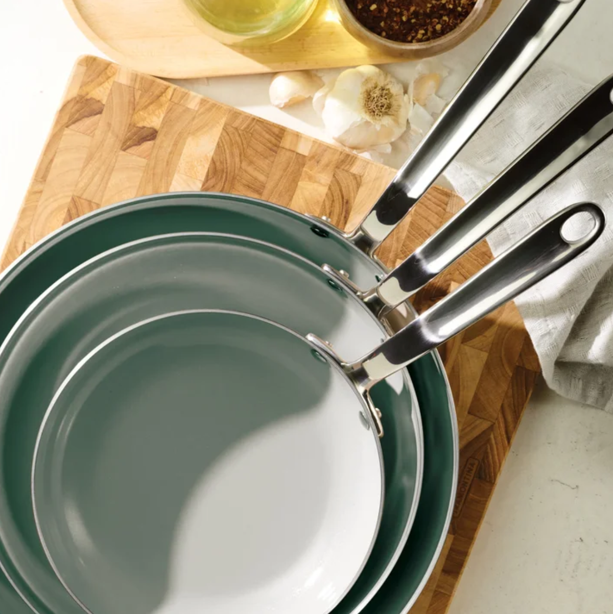 3-piece Tri-Ply Clad Stainless Steel Ceramic Nonstick Fry Pan Set