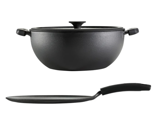 Tramontina 3-piece Cast Iron 7-quart Deep Kadai & Flat Tawa Cookware Set