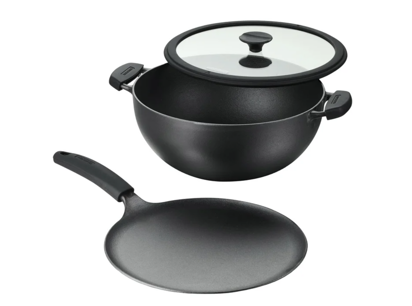 Tramontina 3-piece Cast Iron 7-quart Deep Kadai & Flat Tawa Cookware Set