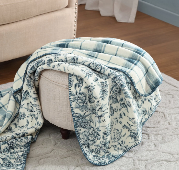 Coco Plush Reversible Throw, 60" x 70"- Laura Ashley - Assorted Colors