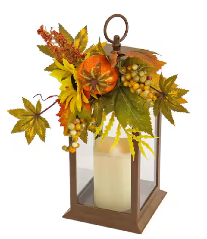 Sunflower and Pumpkin Harvest Lantern - 14in