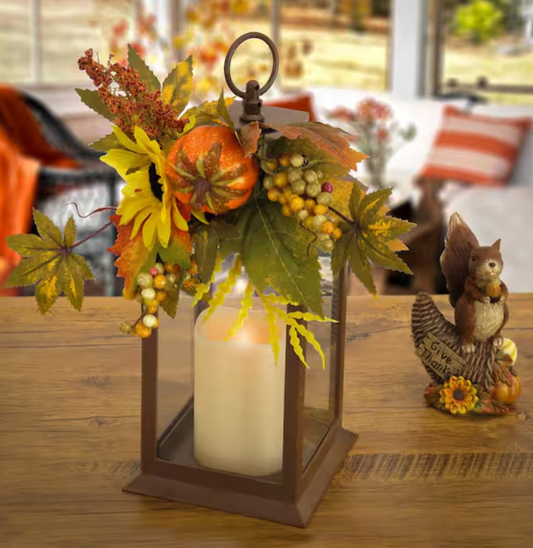 Sunflower and Pumpkin Harvest Lantern - 14in