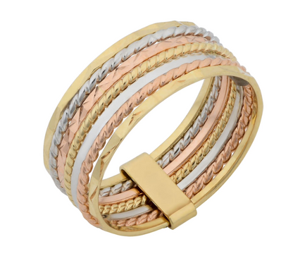 Tri-Color 7 Row Ring in 14K Gold