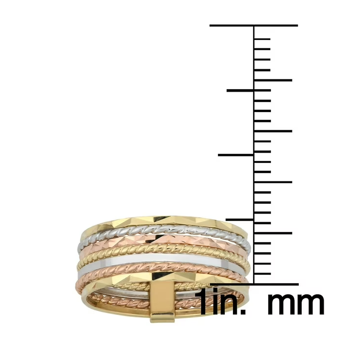 Tri-Color 7 Row Ring in 14K Gold