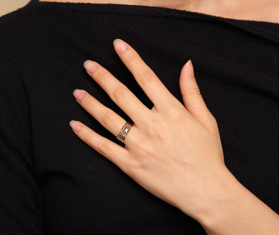 Tri-Color 7 Row Ring in 14K Gold