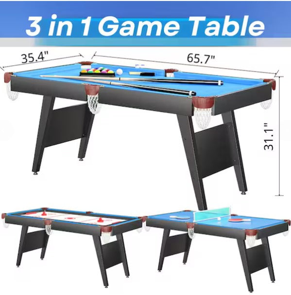 3-in-1 Multi-Game Table, 65 in. Combo Game Table Set Includes Pool Table, Billiard Tables, Hockey Table
