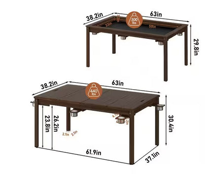 Wood Poker Table Convertible Gaming Table for 4-6 Players with Removable Tops