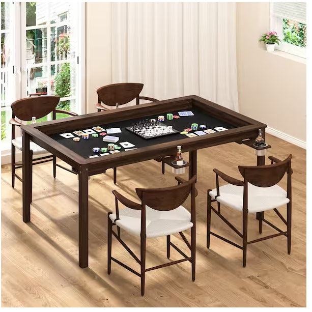 Wood Poker Table Convertible Gaming Table for 4-6 Players with Removable Tops