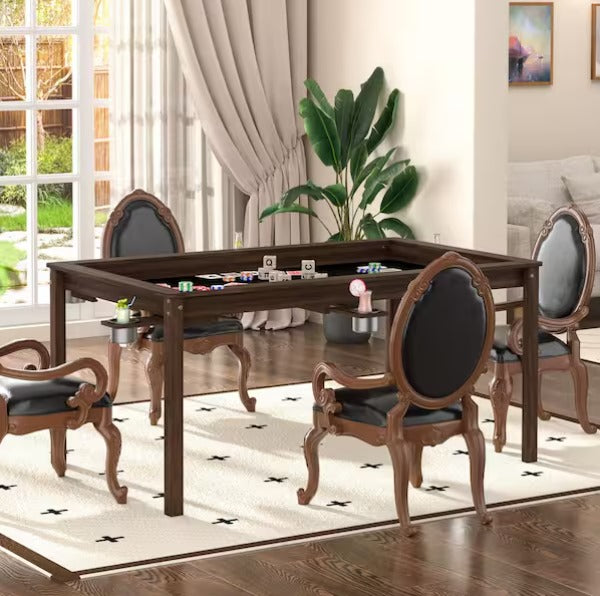 Wood Poker Table Convertible Gaming Table for 4-6 Players with Removable Tops