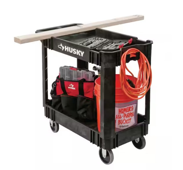 2-Tier Plastic 4-Wheeled Service Cart